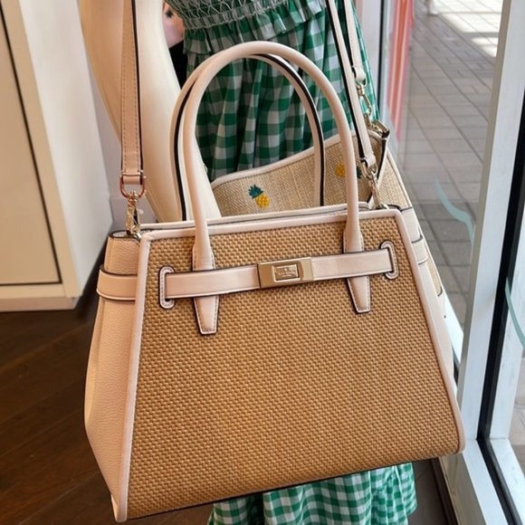 Kate Spade Lucia Straw Medium Satchel Parchment - Picture 3 of 16